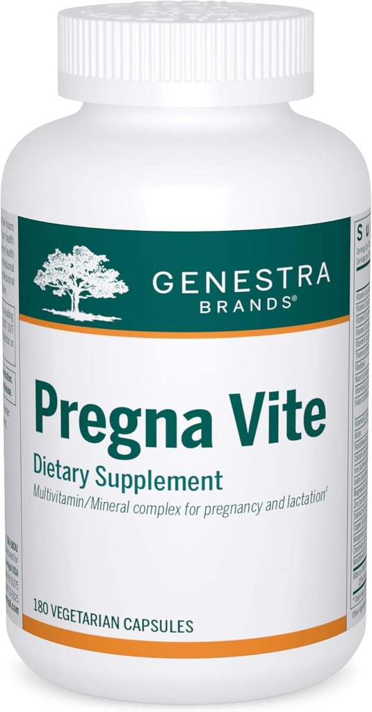 Genestra Brands Pregna Vite Buddy 124; understøtter sund graviditet med folinsyre, D-vitamin og jern Buddy 124; 180 kapsler