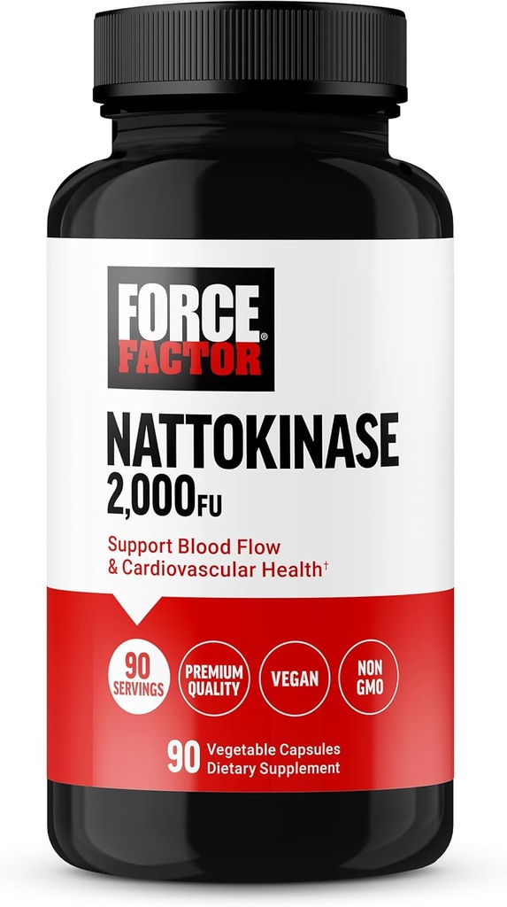 FORCE FACTOR Natokinase 2000 FU, Natokinase Supplement for hjerte sundhed og blodtryk sundhed, blodcirkulationspiller, non-GMO, Vegan, No Gelatine, 90 Vegetabilske kapsler