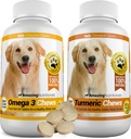 Amazing Combo Omega-3 Fish Oil og gurkemeje Curcumin til hunde - Pure All- Natural Pet Antioxidant - fremmer skinnende Coat, hjerne sundhed, eliminerer fælles smerte, 120 Tasty Chews x 2