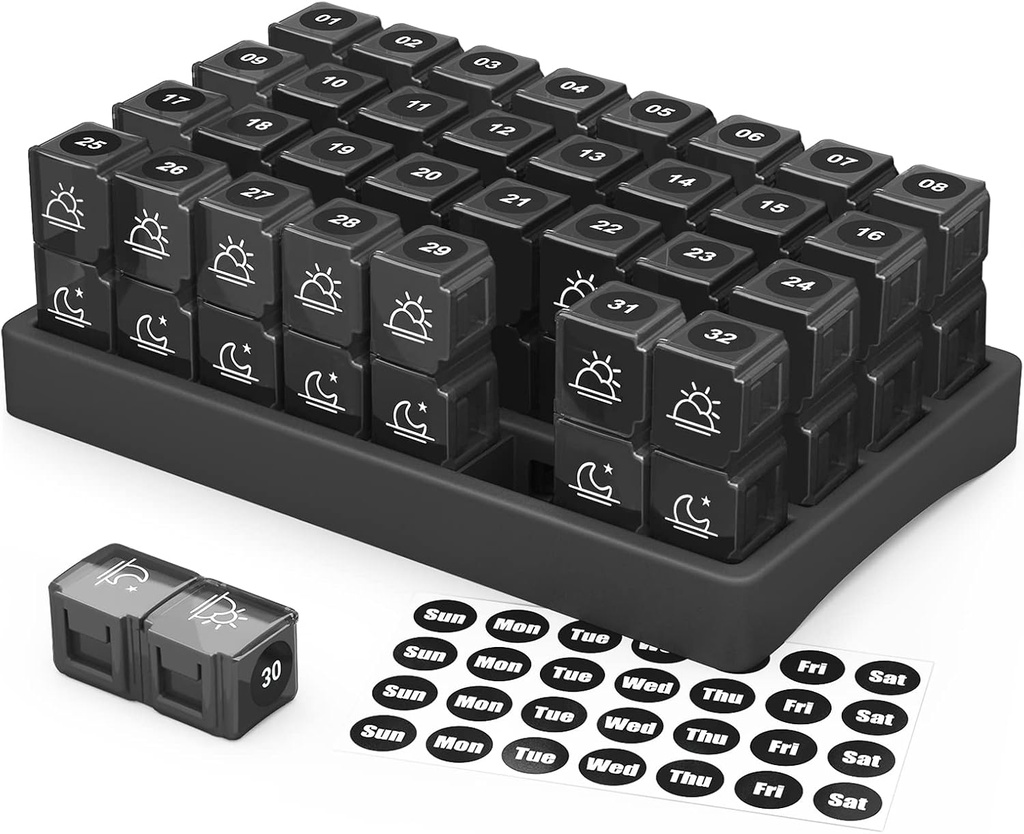ZIKEE 30 Dag Pill Organizer Månedlig, Portable One Month Pill Box sager med 32 to gange om dagen AM PM Compartments for Vitaminer, Fish Oil, Kosttilskud og Medications