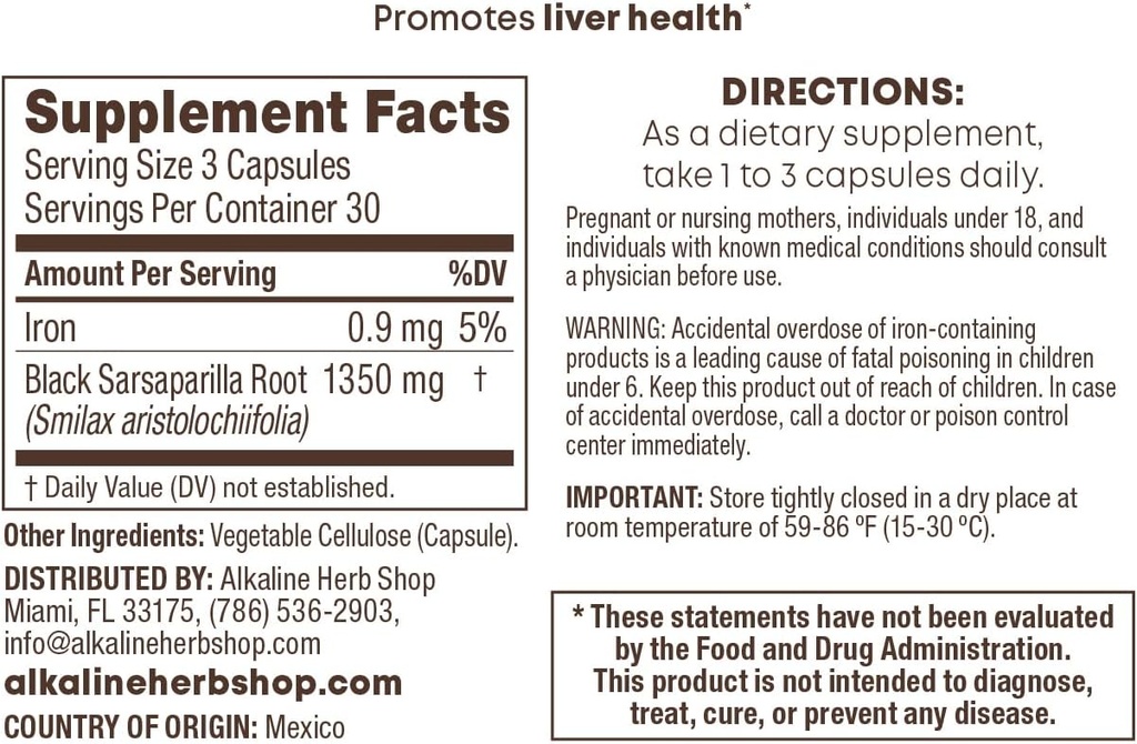 Alkaline Herb Store Sort Sarsaparilla Supplement 90 Kapsler