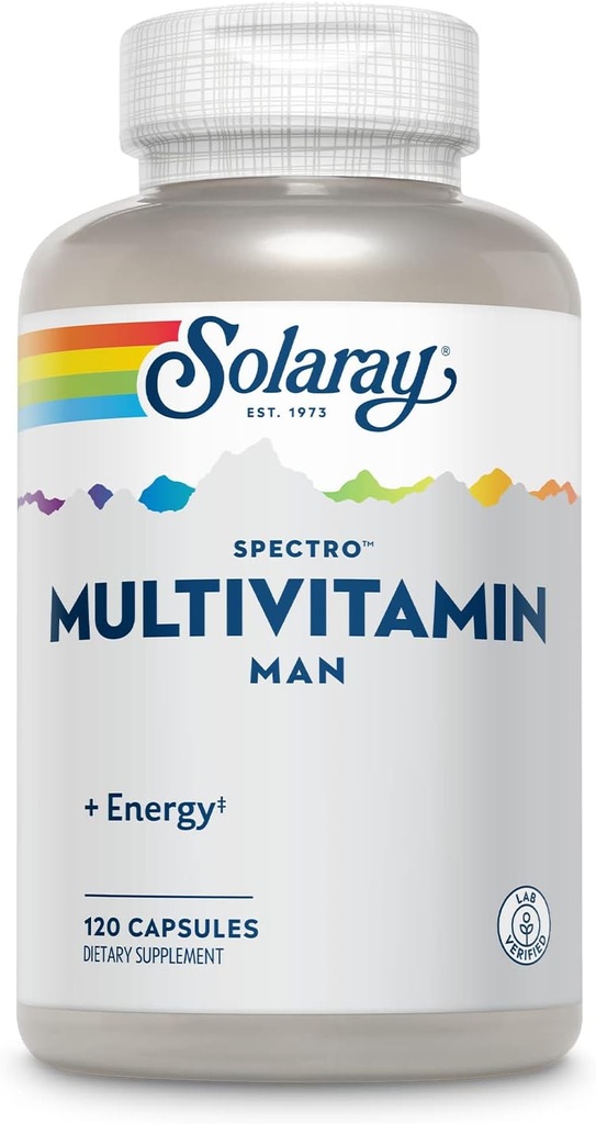 SOLARAY Spectro Multivitamin for Men, Men's Multivitamin for Energy and Overall Wellness with Saw Palmetto, Pumpkin Seed, Digestive Enzymes, and More, 60-Day Guarantee, 30 Servings, 120 Capsules