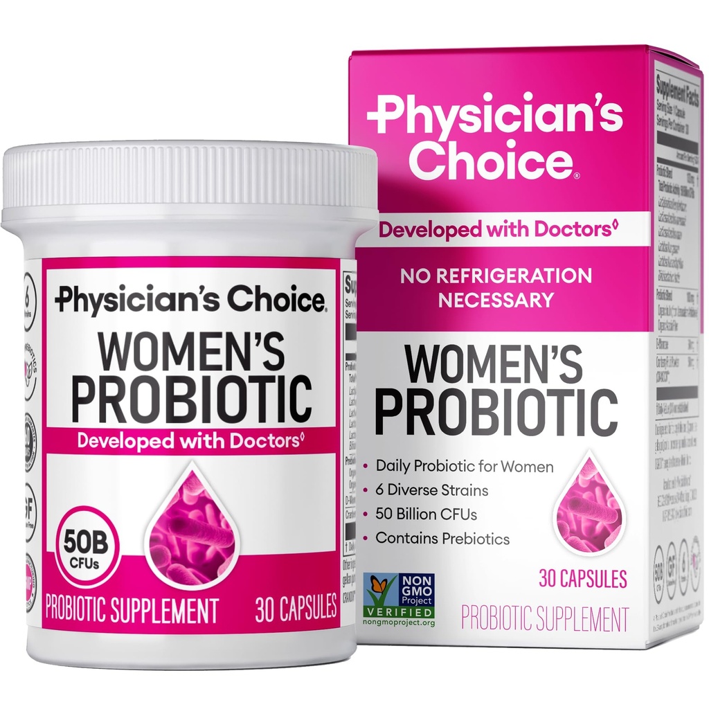 Lægens CHOICE Probiotika for kvinder - PH Balance, fordøjelsesbesvær, UT, & Feminin Health - 50 milliarder CFU - 6 Unik Strops til hende - Økologisk Prebiotika, Cranberry Extract + - Kvinder Probiotika - 30 CT