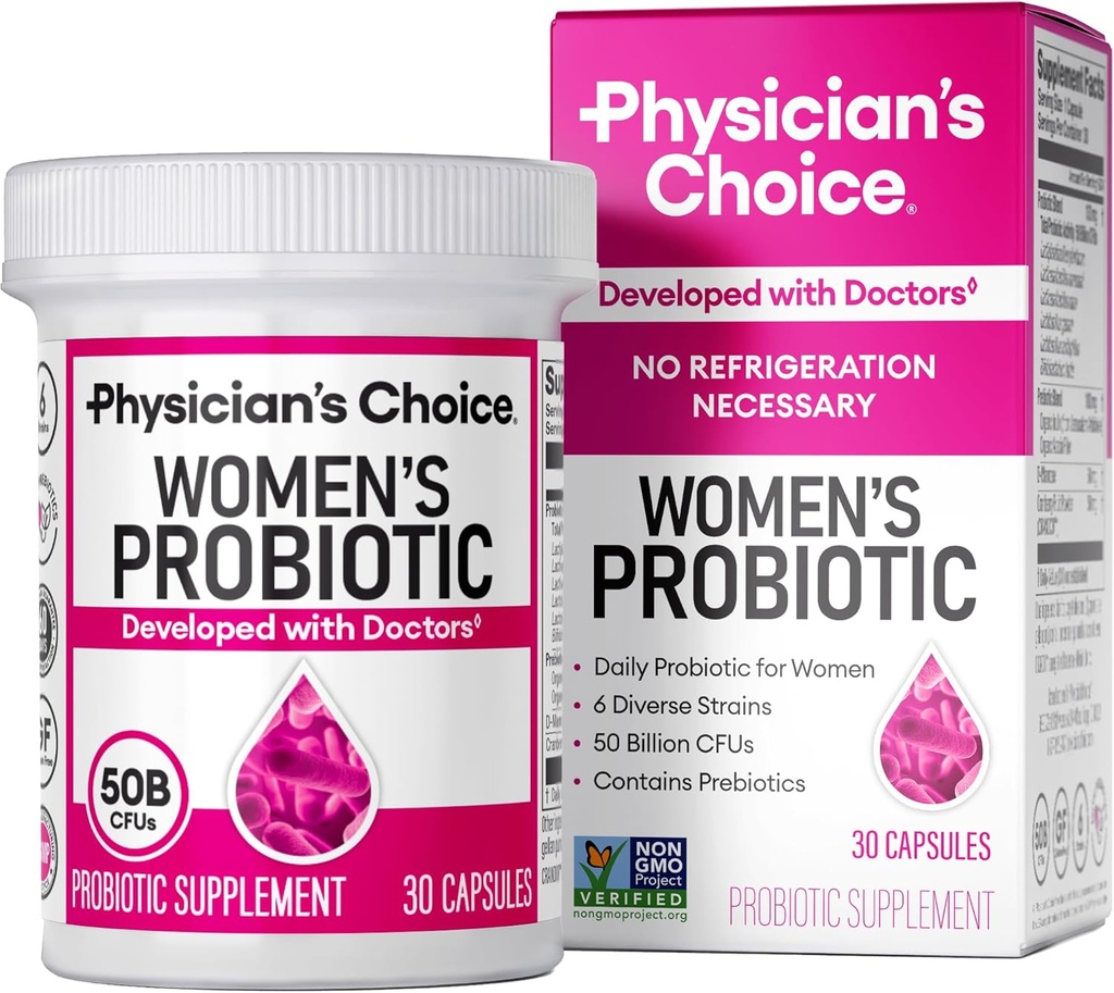 Lægens CHOICE Probiotika for kvinder - PH Balance, fordøjelsesbesvær, UT, & Feminin Health - 50 milliarder CFU - 6 Unik Strops til hende - Økologisk Prebiotika, Cranberry Extract + - Kvinder Probiotika - 30 CT