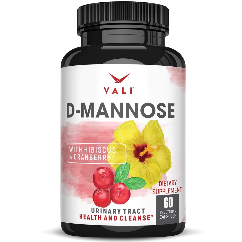 VALI D- Mannose 1000mg Urinary Tract Health formel. Organic Cranberry Fruit Powder & Hibiscus. Sund blære, Natural Cleanse, Hurtig Detox Flush, Urte UT funktion Support Pills. 60 Veggie kapsler
