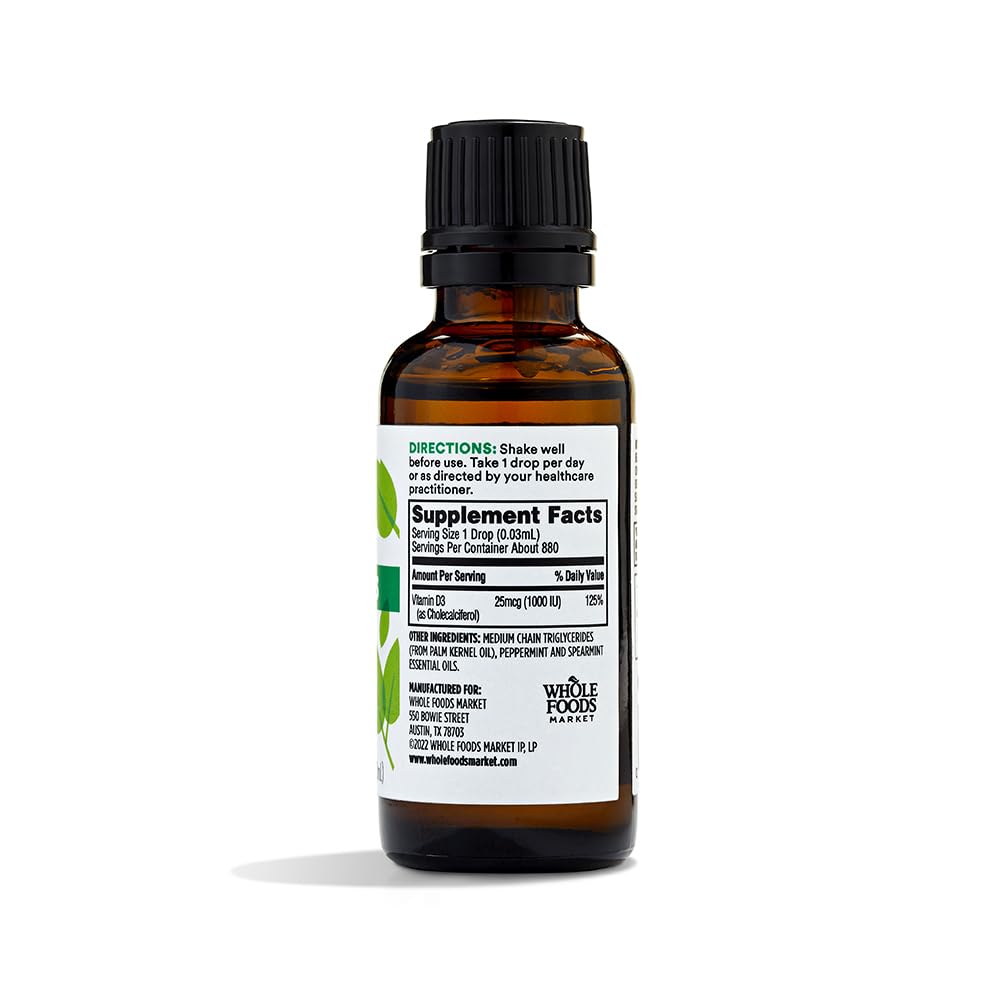 Whole Foods Market, Liquid Vitamin D-3, Mint Flavor, 1 oz (pakke med 2)