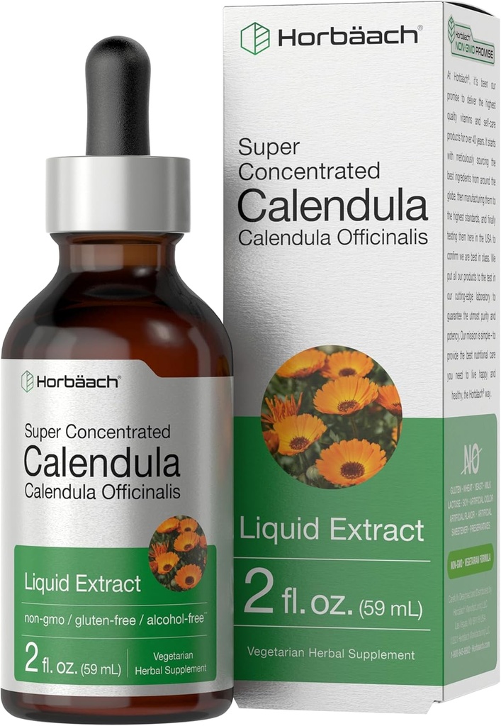 Horbäach Calendula Tincture Yep 124; 2 fl oz Yep 124; Liquid Extract Drops 124; Alkohol Free Yep 124; Vegetar, Non- GMO, Gluten Free Herbal Supplement