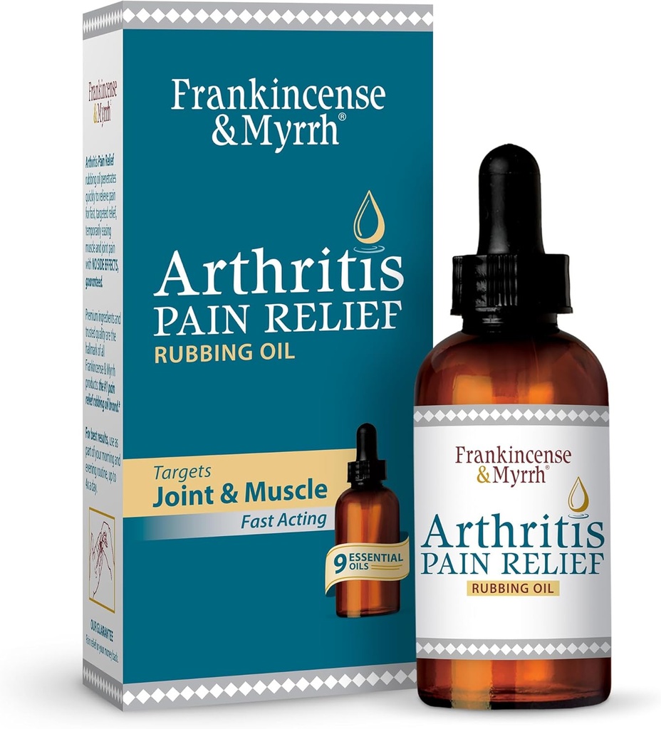 Frankincense og Myrra Arthritis Pain Relief Rubbing Oil - Arthritis Pain Reliever med Frankincense Essential Oil for Sciatica, Lavere Ryg, Neck, Hands, Knips, Joints og Skuldre, 2 fl.oz. - 1 pakke