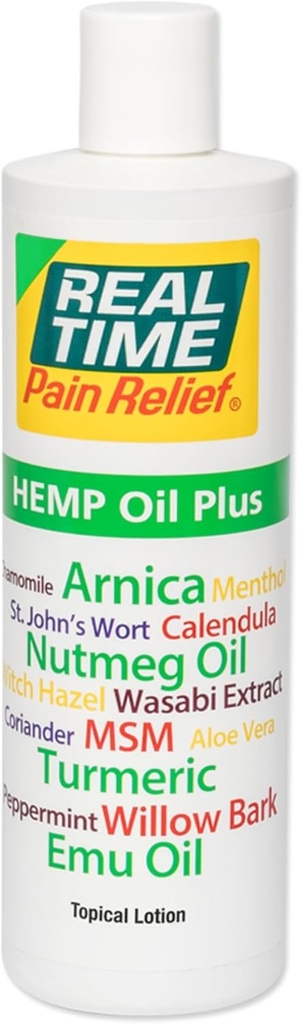 Real Time Pain Relief Hemp Oil Plus - 16oz Flaske Name 124; Advanced Formel med Hemp Oil og 19 naturlige ingredienser