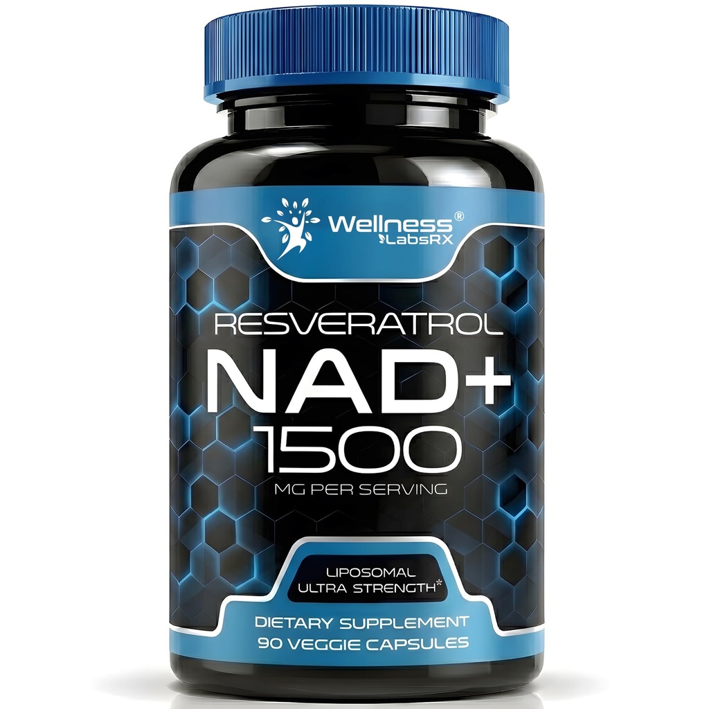 WELLENess LASSRX NAD Supplement, 1500mg - USA Made Liposomal NAD + Supplement med Resveratrol, NAD Plus Boosting - Support Cellular Health, Stamina & Sund Aging - Ultra Strength Capsules