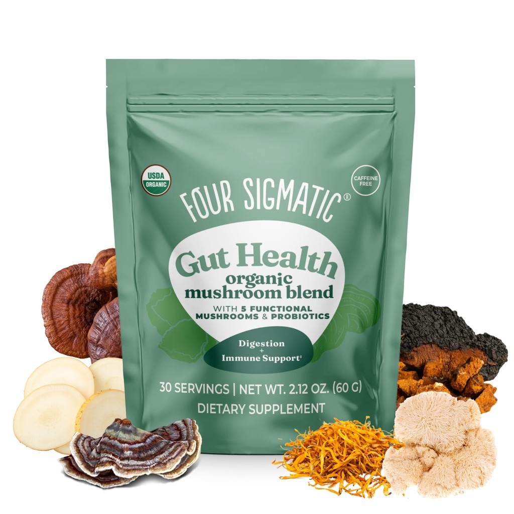 Fire Sigmatic Gut Health Mushroom Blend Buddy 124; Organic Mushroom Powder Complex med Tyrkiet Hale, Lions Mane, Cordyceps, Chaga, Probiotika og mere 124; Natural Immunforsvar Support Supplement 124; 30 Servere
