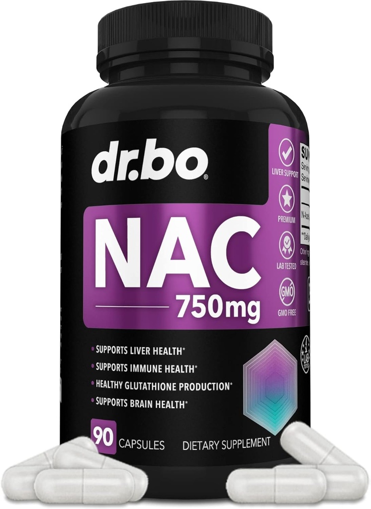NAC supplement N- Acetyl Cysteine Pills - 750mg N Acetyl Cysteine Pure Vitamin Capsule - Daglig leverstøtte Formel for lung rense sundhed, Nyre Detox, Brain & Respiratoriske Kosttilskud - 90 Kapsler