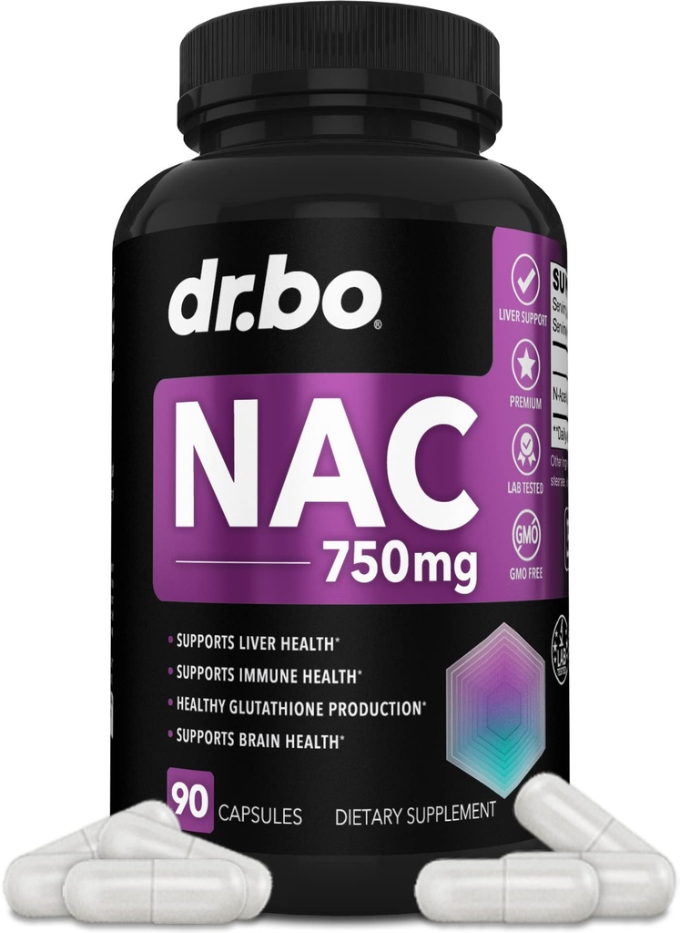 NAC supplement N- Acetyl Cysteine Pills - 750mg N Acetyl Cysteine Pure Vitamin Capsule - Daglig leverstøtte Formel for lung rense sundhed, Nyre Detox, Brain & Respiratoriske Kosttilskud - 90 Kapsler