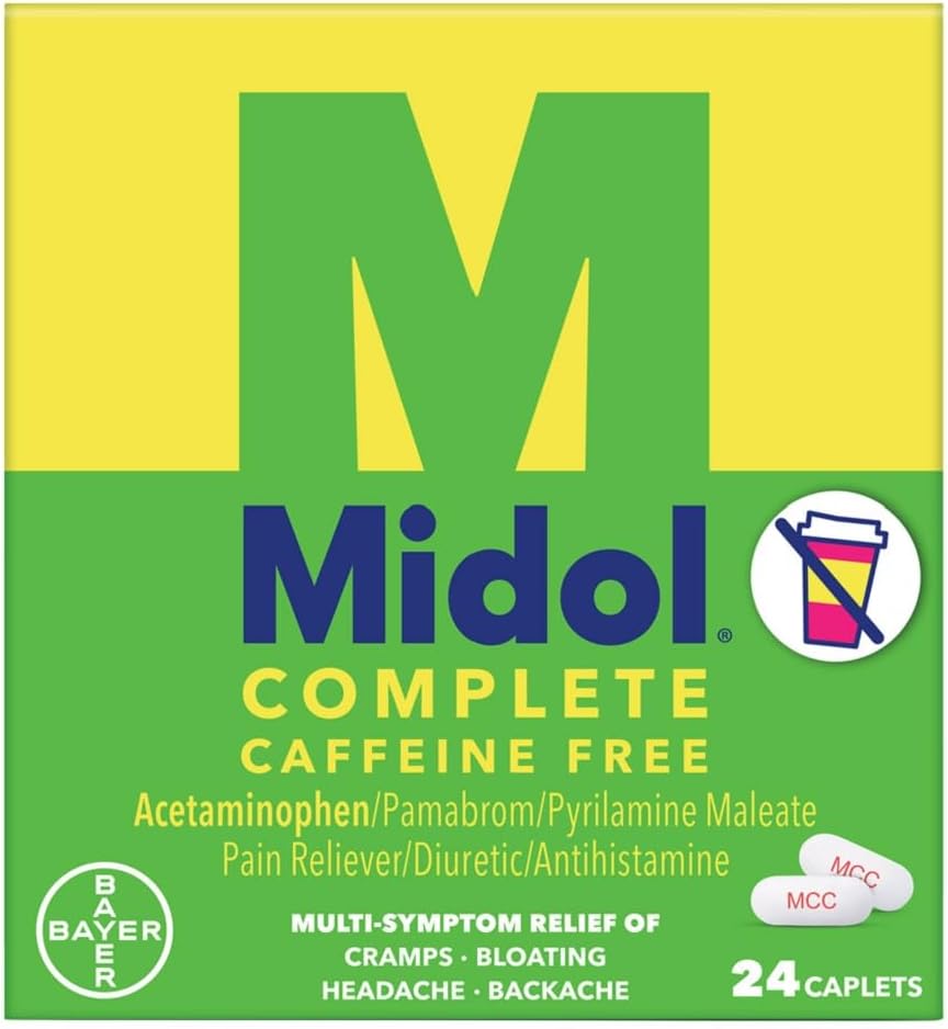 Midol Complete Coffein Free Caplets 24ct: Midol Complete Coffein Free Mentral Pain Relief Caplets med Acetaminophen, Giver Hovedpine Relief og Periode Crampe Relief, 24 Greve