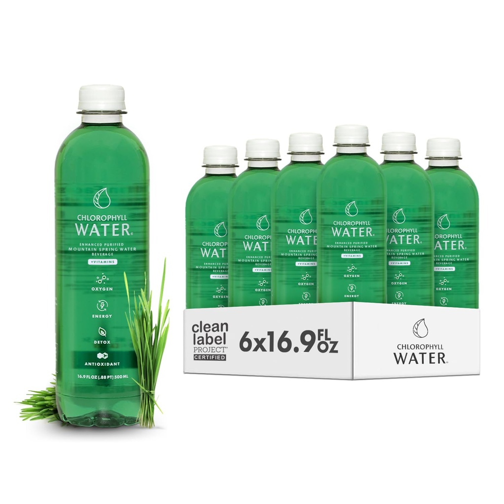 Chlorophyll vand - flydende chlorophyll 6- Pack (16.9oz) Note 124; Skønhed drik til glødende hud, Anti- Aging & Oxygen Boost Budding 124; Vitamin A, B12, C, D; Vitamin Vand