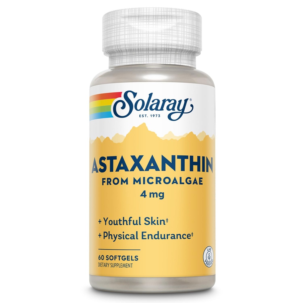 SOLARAY Astaxanthin 4 mg 1 124; Antioxidant 1 124; Sund Øje, Hud, Kardiovaskulær funktion & Fælles Support 1 124; 60 Softgels