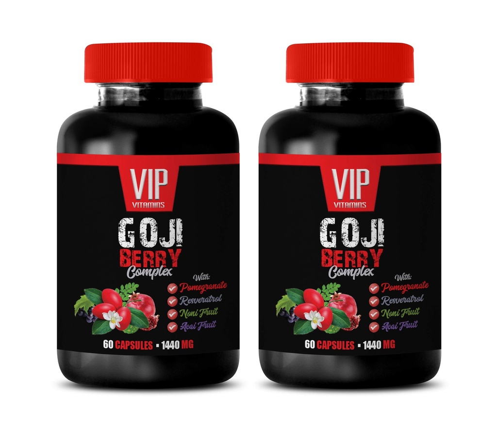 antioxidant supplement - GOJI BERRY COMPLEX - MED POMEGRANAT, RESVERATROL, NONI, ACAI - Pomegranat vitamin e til hud - antioxidant kosttilskud - antioxidanter vitaminer - 2 Bot 120 Caps