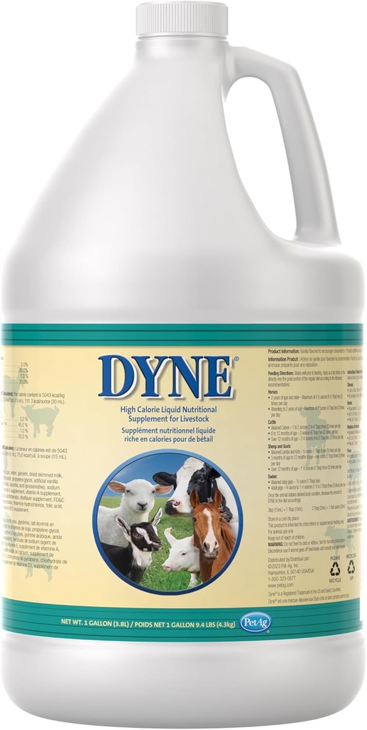 PetAg Dyne High Calorie Liquid Nutritional Supplement for husdyr - 1 Gallon - Inkluderer tilsat vitaminer - Fremragende til undervægtige, stressede eller regenererende dyr