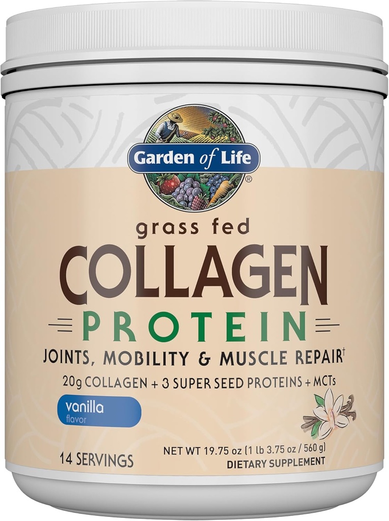 Have of Life Grass Fed Collagen Protein Powder - Vanilla, 14 Servere, Pulver til Joints Mobility Muscle Reparation, Collagen Peptider + Super Frø + kokos MCTs, Keto Supplement
