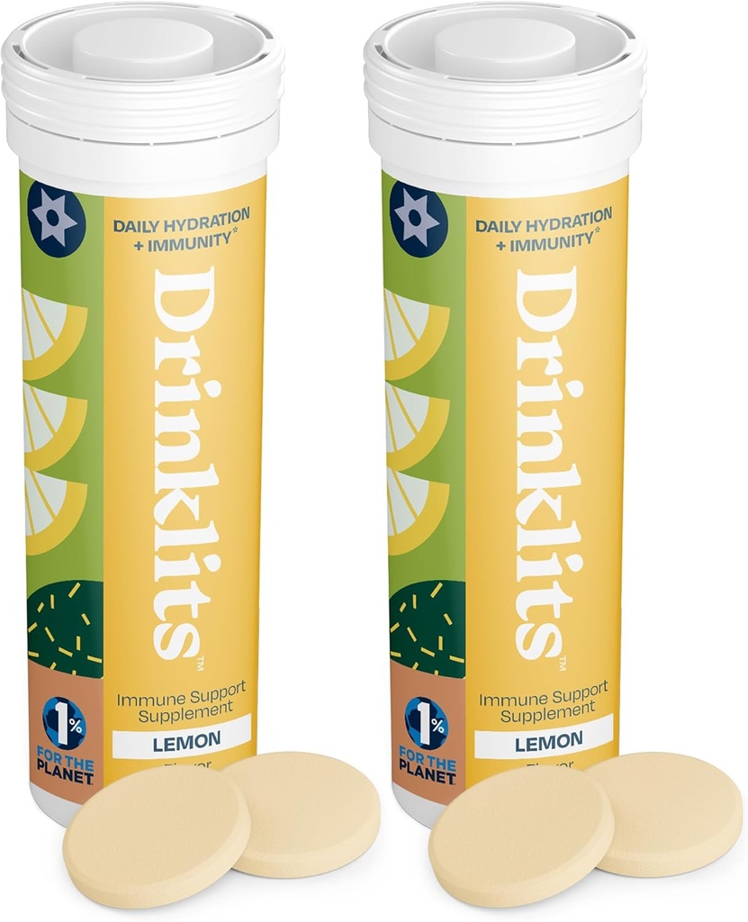Drinklits Lemon immun Support Tablets (2) Tube Bundle Myint 124; Daily Immunity - 0g Sukker - Vitaminer - Elektrolytes - Herbal Blend Shuttle 124; 20 Servere - 10 tabletter pr Tube