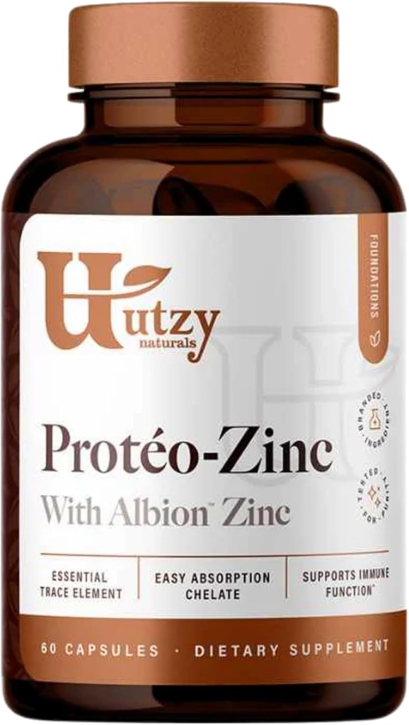 Utzy Naturals Protéo-Zink124; Albion Chelated Zink Bisglycinate (TRAACS ®) til immunforsvar 124; Fremstillet i USA 124; 60 Kapsler
