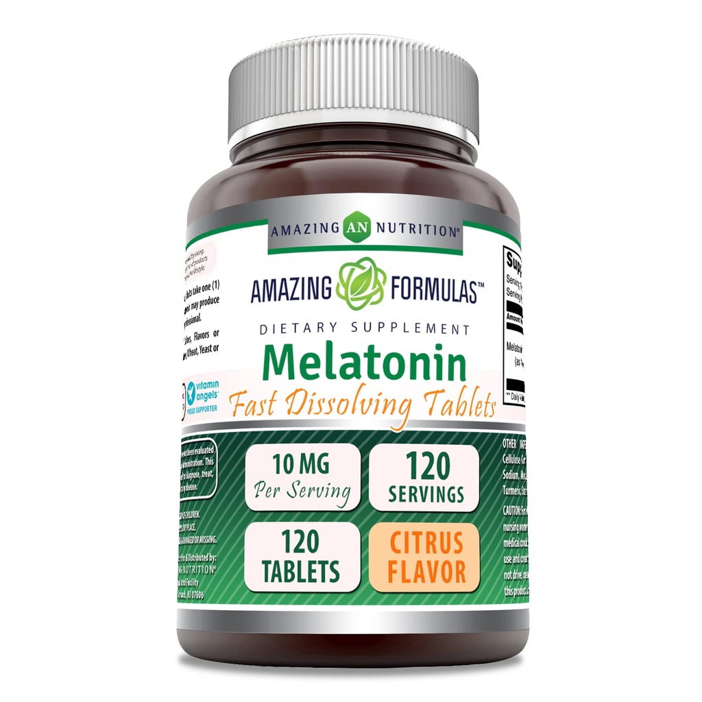 Amazing Formulas Melatonin 10 Mg | Fast Dissolving Tablets Supplement | Non-GMO | Gluten-Free | Made in USA (Citrus | 120 Count)