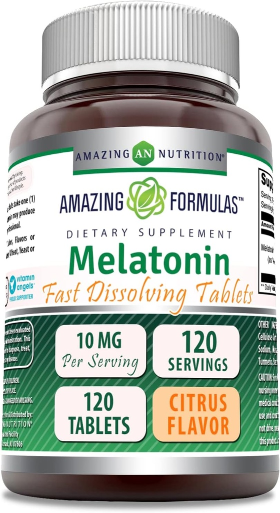 Amazing Formulas Melatonin 10 Mg • 124; hurtig opløsning tabletter Supplement • 124; Citrus Flavor • 124; Non- GMO • 124; Gluten- fri • 124; Lavet i USA (1 pakke • 124; 120 Tæl)