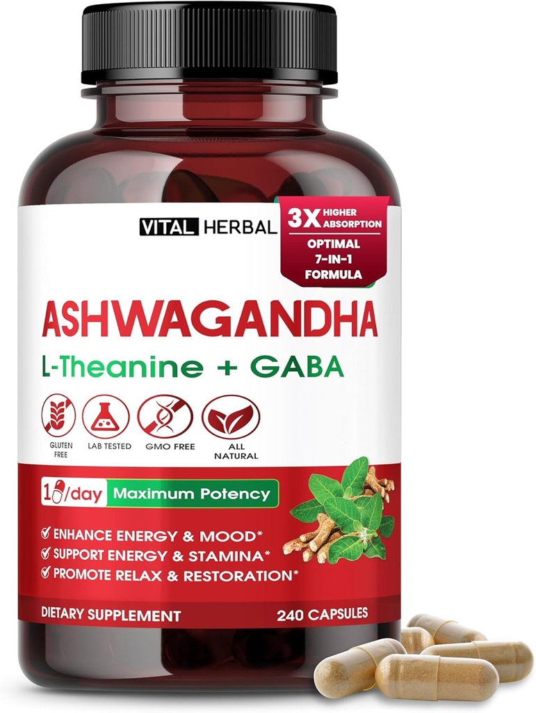 Ashwagandha Complex with L-Theanine, Turmeric, Rhodiola & St. John’s Wort – Herbal Blend for Daily Wellness – 240 Capsules