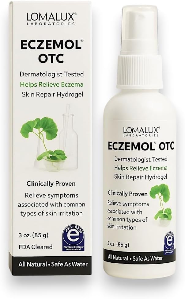 Loma Lux Ny eczemol OTC Spray Natural & No Sting Hypochlorous for Eksem, Sår, Burns, Cuts, hudirritation, stråling Dermatitis, Sunburn, Itchy Hud, for børn og voksne