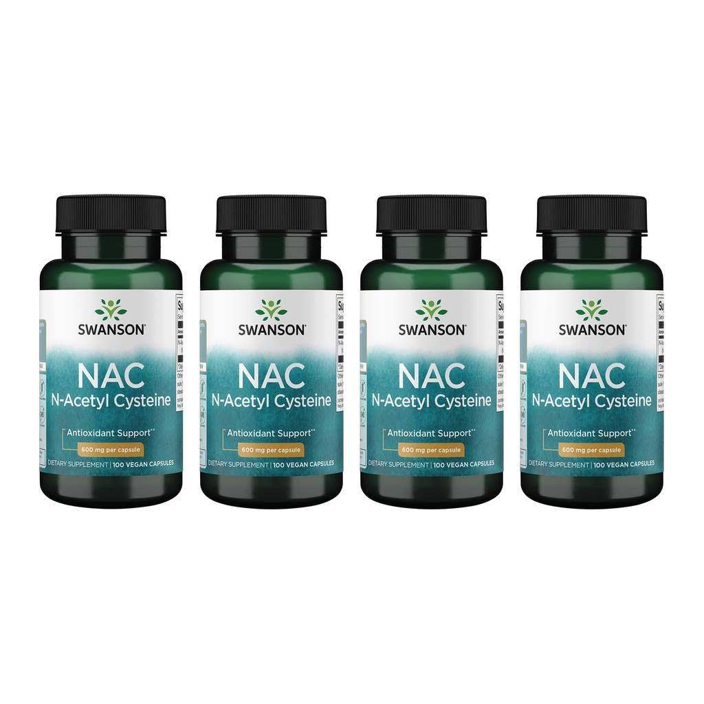 Swanson NAC - N- Acetylcystein - Supplement 600 mg 100 kapsler (4 pakning)