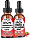 2 Pack flydende jern supplement w / vitamin C, A, B- kompleks, Vegansk jerndråber høj potens flydende Vitamin & jerntilskud til kvinder, mænd & børn -Support Red Blood Cell, Energy, Anæmi & Træthed