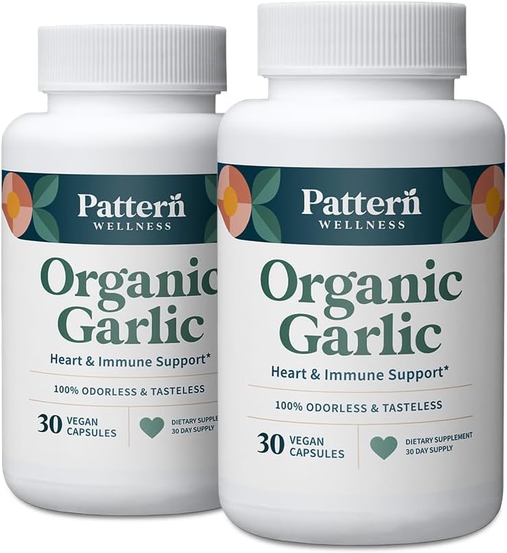 Mønster Wellness Odorless Organic hvidløg - 1000mg - Immunation, Circulatory & Heart Health Support - Non-GMO & Gluten Free - 60 Veganske kapsler