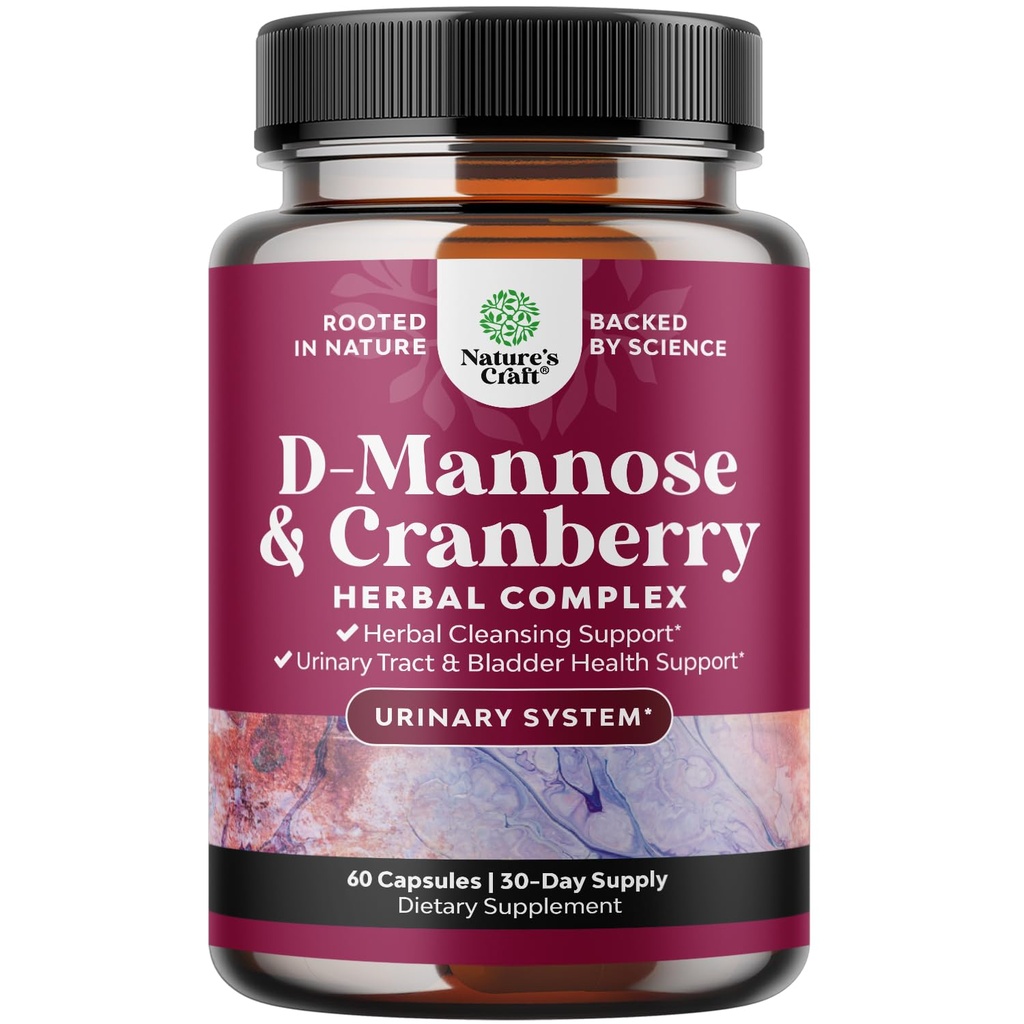 D Mannose med Cranberry Supplement - Potent D Mannose 1000mg kapsler til Nyre Defense Support & Rense og Urinary Tract Sundhed for kvinder & mænd - Bstige Health Supplement for voksne - 60 Greve