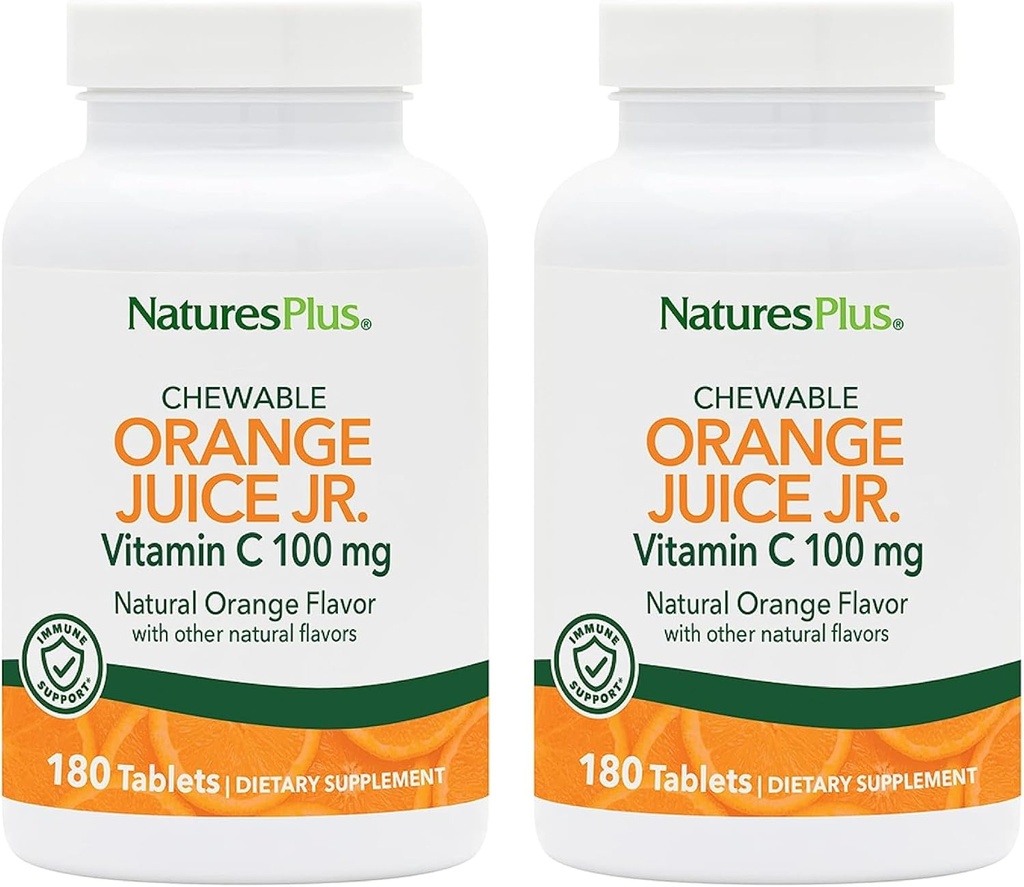 NaturePlus Orange Juice Jr. - Pakke med 2, 180 tyggetabletter - 100 mg C-vitamin - Vegetarisk, Gluten Free - 360 Total Servering