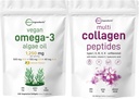 Micro Ingredients Multi Collagen Protein Powder 16oz & Vegan Omega 3 Algae Oil Supplement Bundle 2 Pack 124; Grass- Fed Collagen Peptider Mex124; Omega-3 Fuld Spectrum Alternativ til fiskeolie