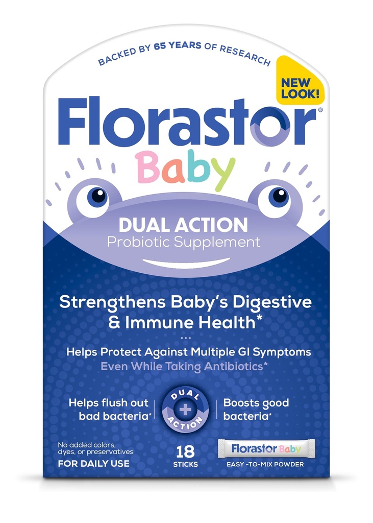 Florastor Baby Daily Probiotic Supplement, Powder mixes with Milk, Formel or Soft Foods, Saccharomyces Boulardii CNCM I- 745 (18 Powder Sticks)