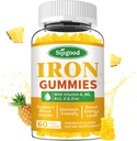 Jern gummier til kvinder & mænd - Vegansk jerntilskud til anæmi & jernmangel, med vitamin B12, C-vitamin, zink, folat - Energi Boost, sukkerfri, Ananas Arv, 60 Greve