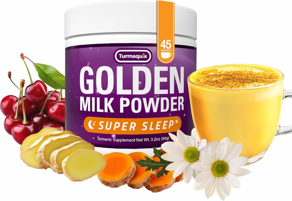 Turmaquik 3.2 Ounce Organic Golden Moon Milk Powder - Super Sleep Blend med Melatonin, Valerian, Kamille, Lemon Balm, Turmerisk, Ginger, Black Pepper, Curcumin, Kanel, og Cardamom