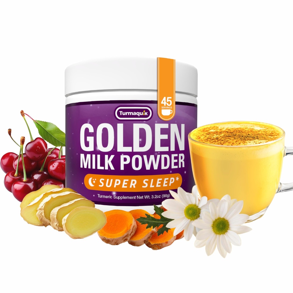 Turmaquik 3.2 Ounce Organic Golden Moon Milk Powder - Super Sleep Blend med Melatonin, Valerian, Kamille, Lemon Balm, Turmerisk, Ginger, Black Pepper, Curcumin, Kanel, og Cardamom
