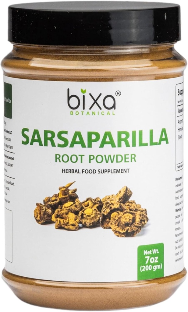 bixa BOTANITIC Sarsaparilla Root Powder Note 124; HEMIDESMUS INDICUS DINCUS DINCUS 124; Anantmool DINCLE 124; 200 mormer / 7 OZ DINCLE 124; Ayurvedic Herbal Supplemented 124; Gluten Free, Non- GMO, Steam Treated, Vegan, 100% Pure.