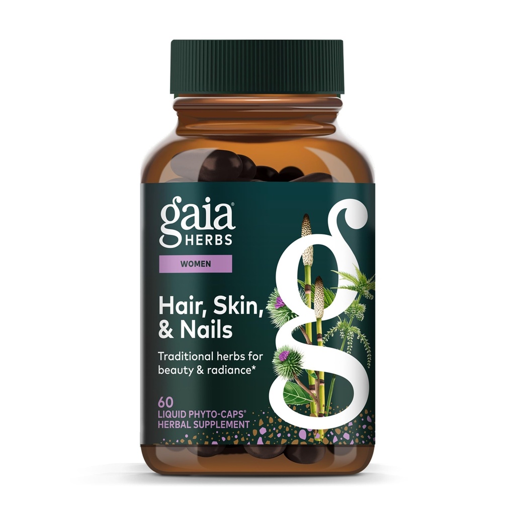 Gaia urter hår, hud & negle - supplement til støtte sund hud, hår & negle sundhed * - Astaxanthin, hestehale, Gotu Kola & Burdock - 60 Vegansk flydende Phyto- kapsler (30 Servere)