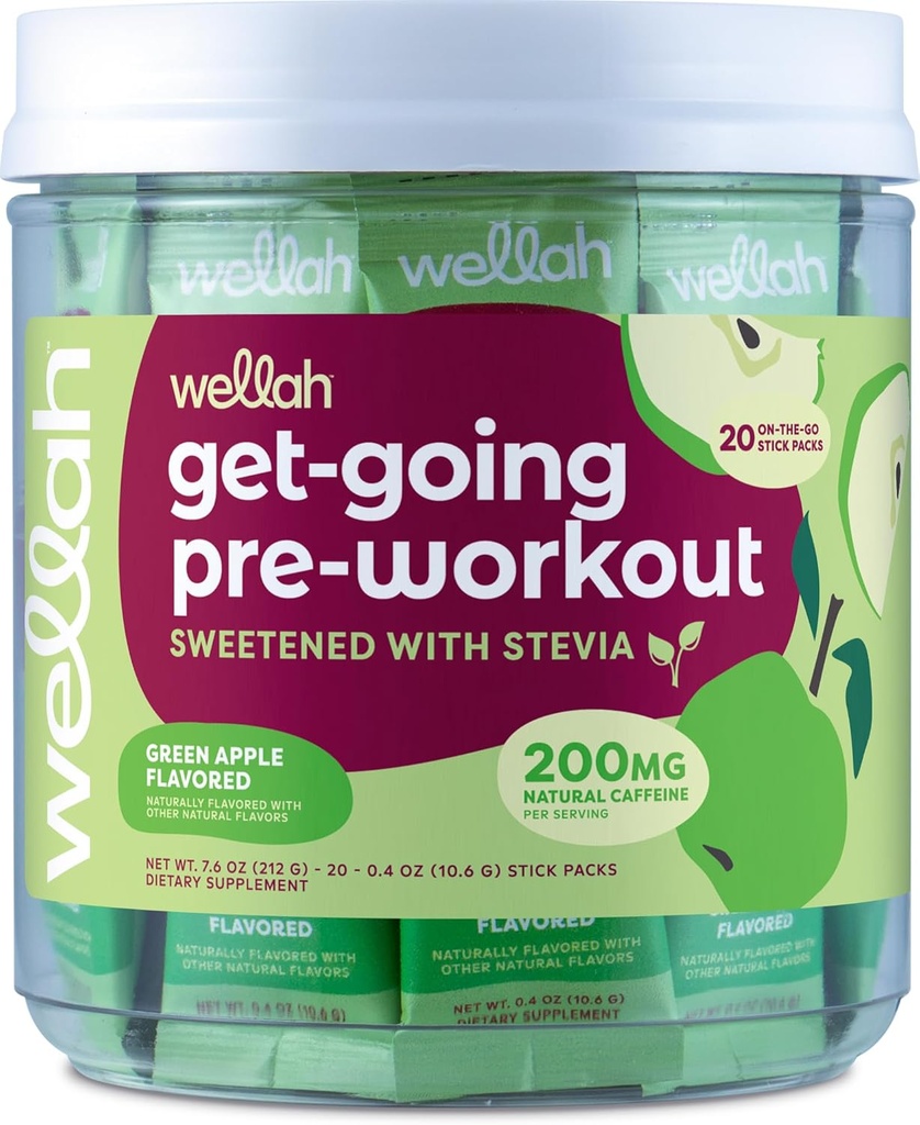 Wellah Get- Going Green Apple Flavored Pre- workout Stickpacks (20 Servere)