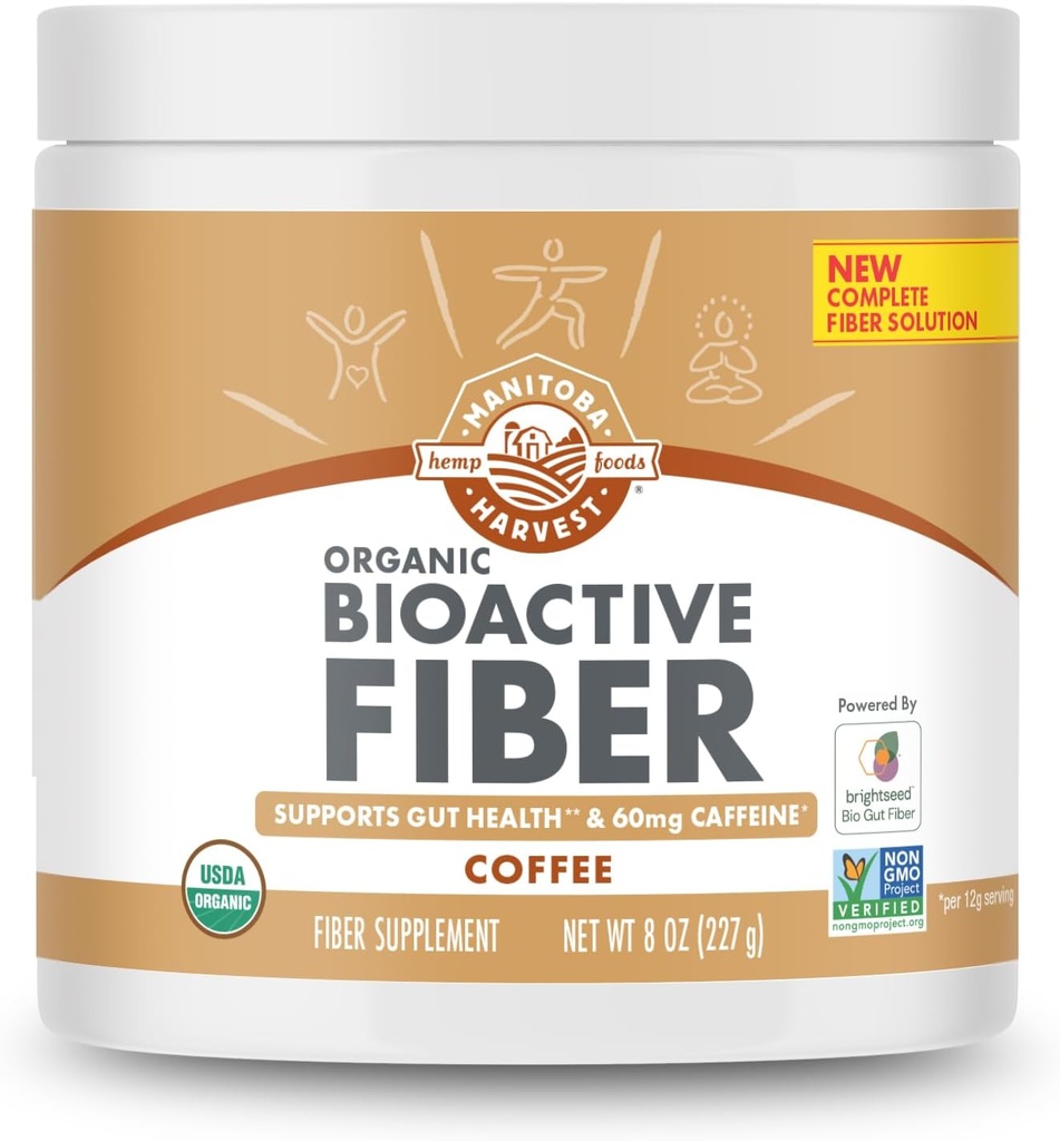 Manitoba Høst Organic BioActive Fiber Supplement med 6g Fiber per servering, fordøjelig Hamp & Psyllium Husk Powder, Non- GMO, Vegan og Kosher, 8oz, kaffe