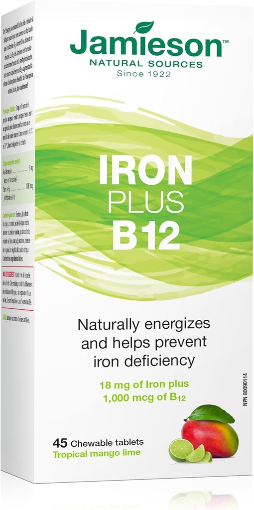 Jamieson Iron + vitamin B12, 45 tyggetabletter