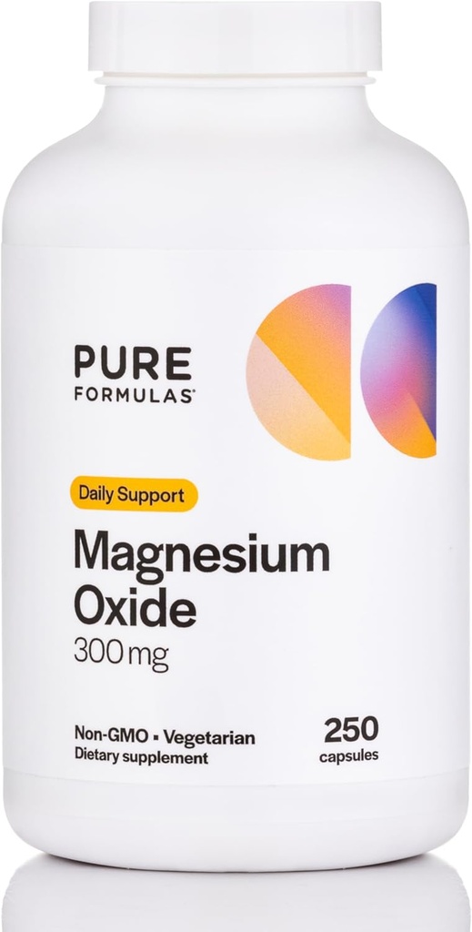 PureFormulas Magnesiumoxid 300 mg - sundt hjerte, afslapning, immunstøtte, ikke- GMO vegetariske kapsler - 250 Tæl