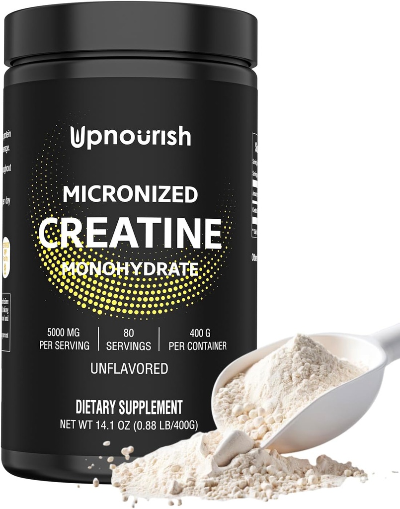 UpNourish Mikronized Creatin Monohydrat Powder 400 G - Unflavored Vegan for Pre Workout, Muscle Building Pure Women and Men Instantized Supplement, 80 Servere 14.1096 Ounce