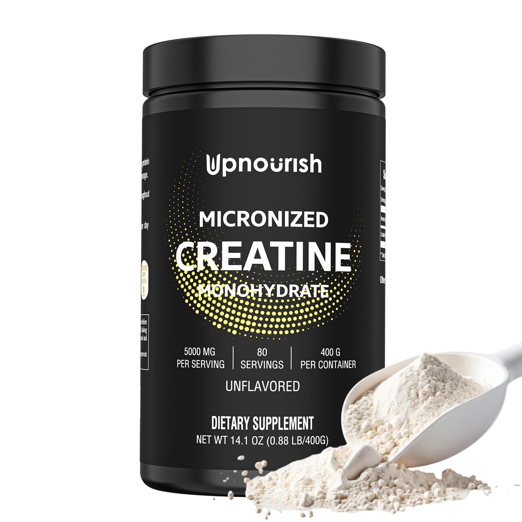 UpNourish Mikronized Creatin Monohydrat Powder 400 G - Unflavored Vegan for Pre Workout, Muscle Building Pure Women and Men Instantized Supplement, 80 Servere 14.1096 Ounce