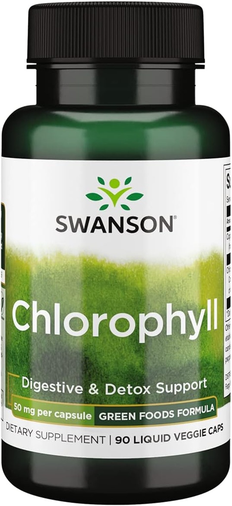 Swanson Chlorophyll - Green Foods Formula Support The Body 's Natural Cleansing & Deodorizing Process - fremmer Gut Health Support - (90 flydende Veggie kapsler, 50 mg hver)