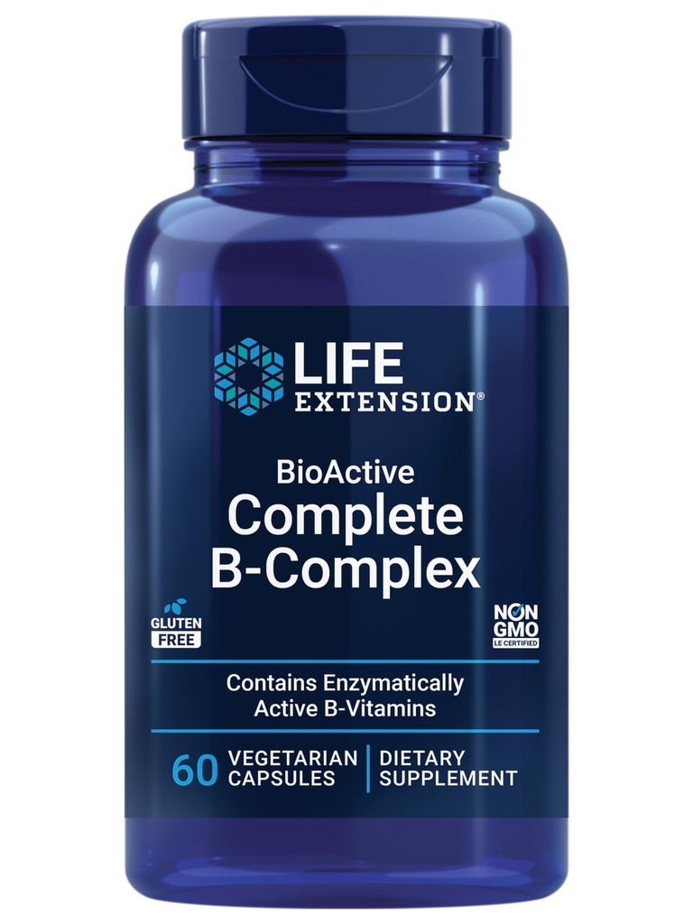 Life Extension BioActive Complex B- Complex, Heart, Brain and Nerve Support, Sund energi, Metabolisme, Complete B Complex, 60 Vegetariske Kapsler