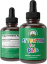 Kids Focus Drops. Opmærksomhed Deficit Liquid Supplement for koncentration, Opmærksomhed, hjerne, hukommelse. Ingen Bitter Smag. Naturlig non- Habit Forming Sugar Free 7- in-1 Vegan Nootrop for børn, Teenagere